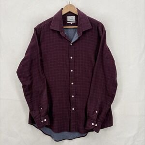 Ledbury Dress Shirt Mens 17.5 34/35 Purple Check Tailored Flannel Long Sleeve